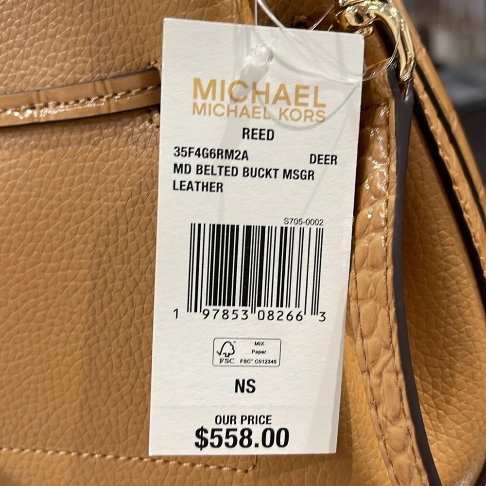 MICHAEL KORS Reed Medium Pebbled Leather Belted Bucket Messenger Satchel Crossb - Picture 5 of 16